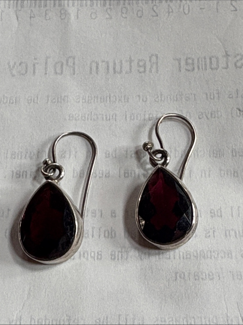 Sterling Silver Teardrop Garnet  Drop Earrings